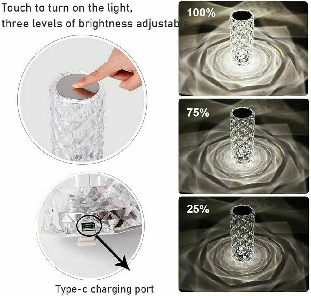 LED Crystal Diamond Rose Night Light